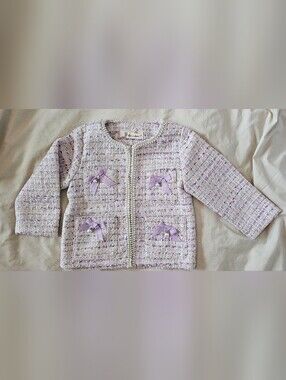 Doe A Dear Lilac Tweed Bow-Accent Toddler Girl's Jacket 2T